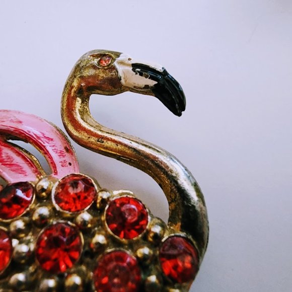 Vintage Rhinestone Flamingo Brooch - Picture 5 of 7